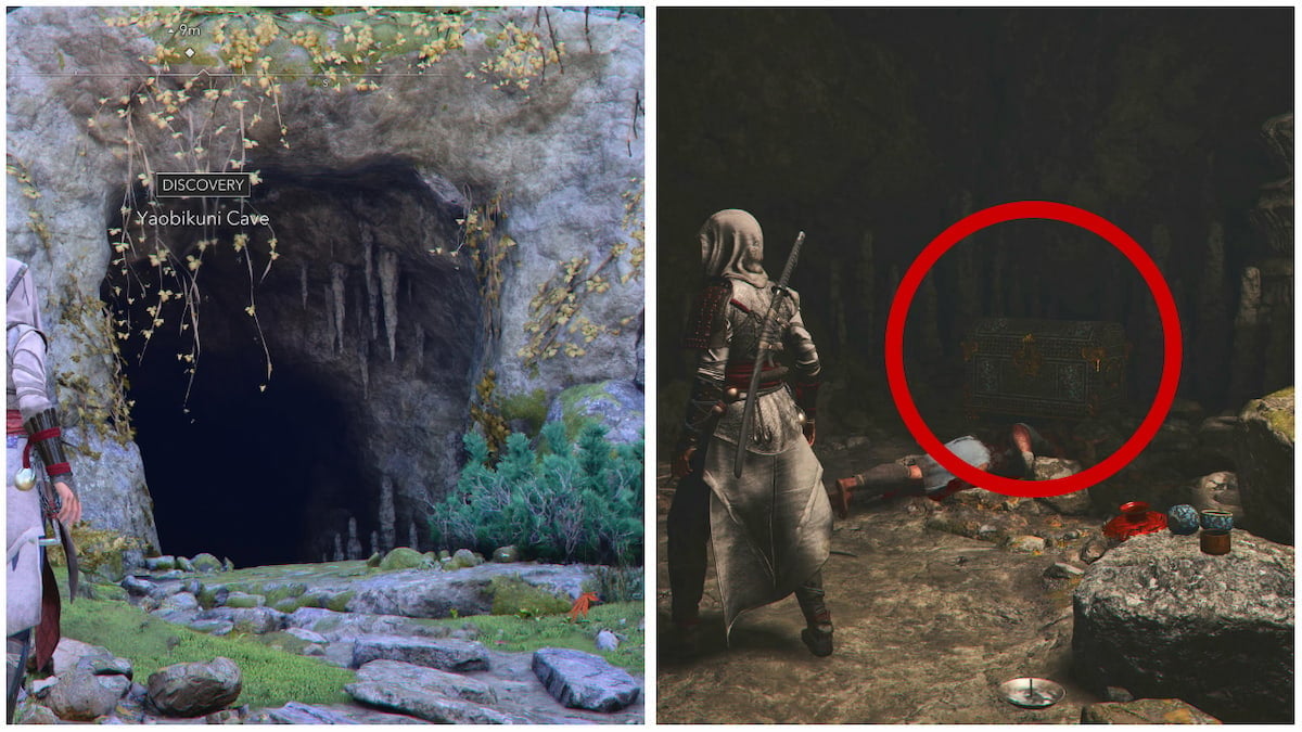 Unlock the Last Dance: Onryo Mask & Robe Set in Assassin’s Creed Shadows 9 Yaobikuni Cave entrance and Legendary Chest location