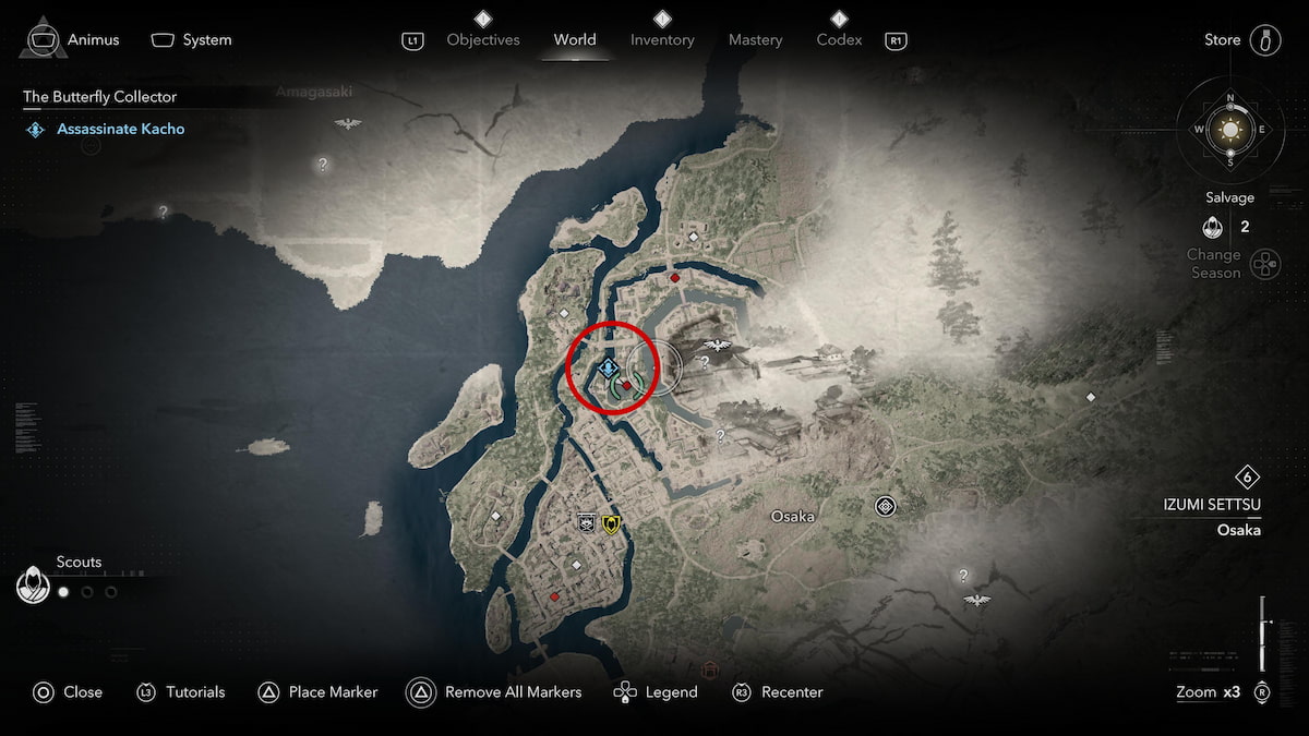 Complete Guide: Find All Butterfly Collector Targets in AC Shadows 18 Kasho map location in Osaka