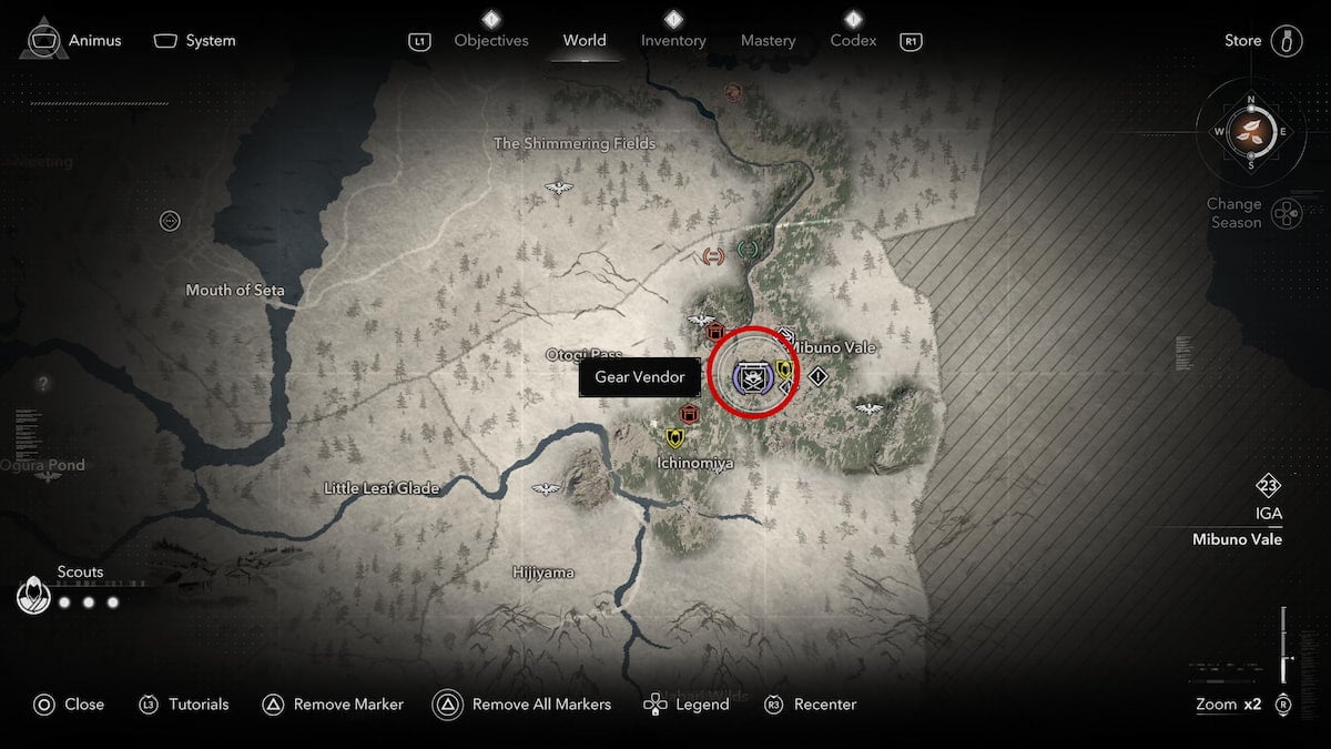 AC Shadows Riddle: Discover the Seashell’s Province Origin 6 Gear Vendor Mibuno Vale map location