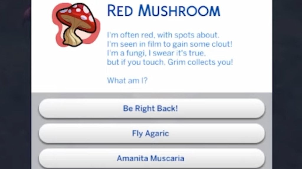 Complete the Not Mushroom for Error Fable in The Sims 4 Guide 8 Red mushroom riddle in The Sims 4