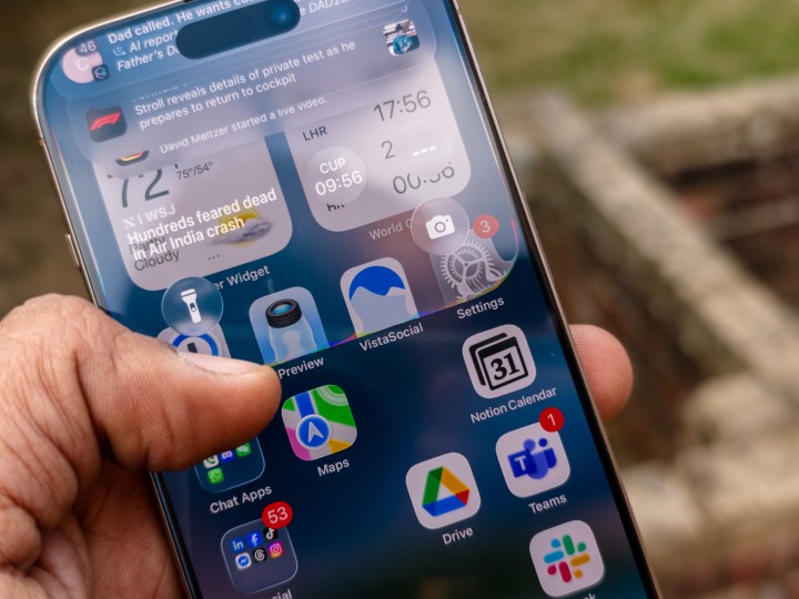 Experimenting with iOS, iPadOS & macOS 26 Beta: My Experience 6 Scrolling down to reveal the notification center in Liquid Design on the iOS 26 developer beta 1 running on the iPhone 16 Pro
