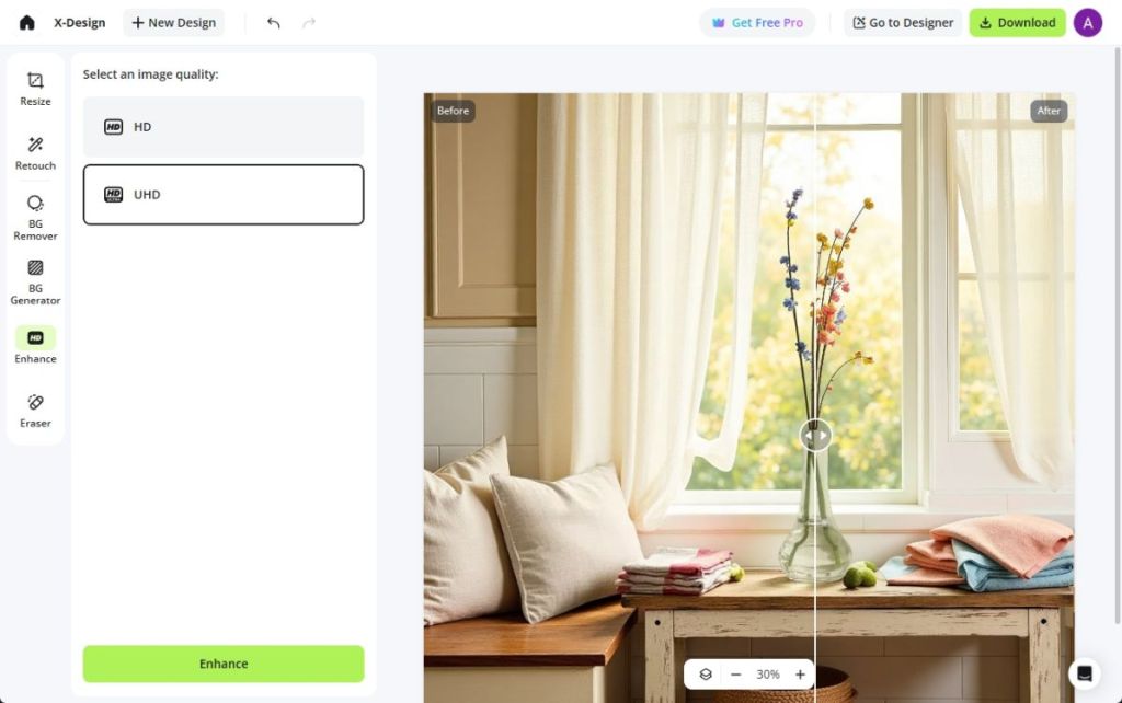 Create Warm, Authentic Product Visuals with X-Design AI Photo Editor 8 x-design ai image upscaling demo