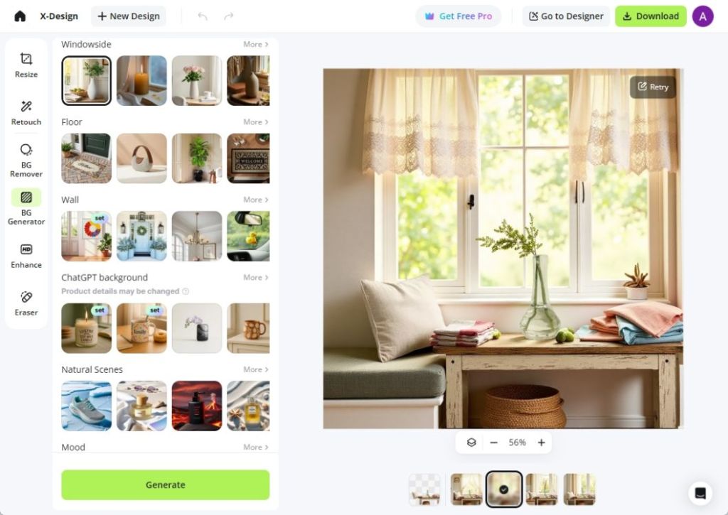 Create Warm, Authentic Product Visuals with X-Design AI Photo Editor 7 x-design background generation demo