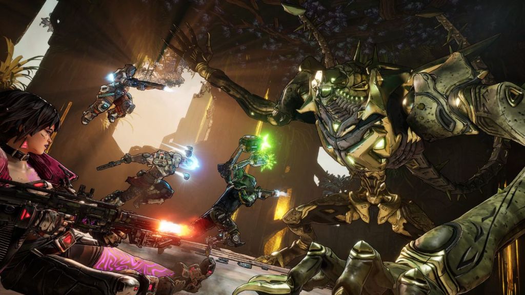 Borderlands 4 Endgame Explained: UVHM, Firmware System & More 8 Vault Hunters fighting a boss in BL4