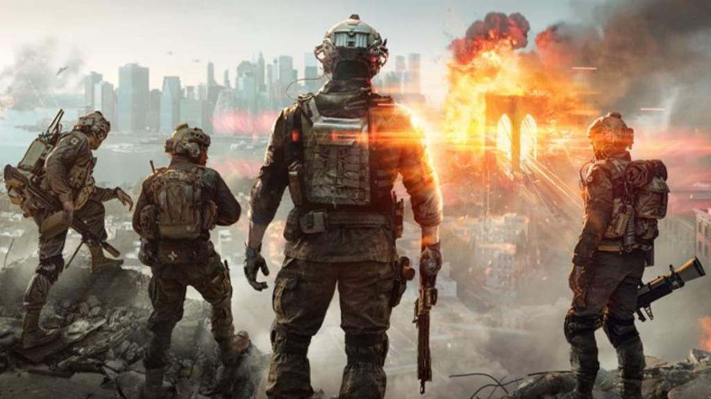 Battlefield 6 Secure Boot: Fixing the ‘Secure Boot Not Enabled’ Error 6 Several men standing and watching at an explosion in the distance in Battlefield 6.