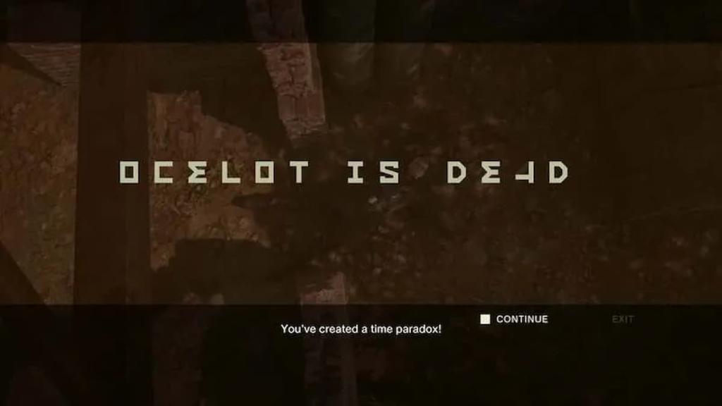 Creating a Time Paradox in Metal Gear Solid Delta: Snake Eater 6 Ocelot is dead text in Metal Gear Solid Delta: Snake Eater