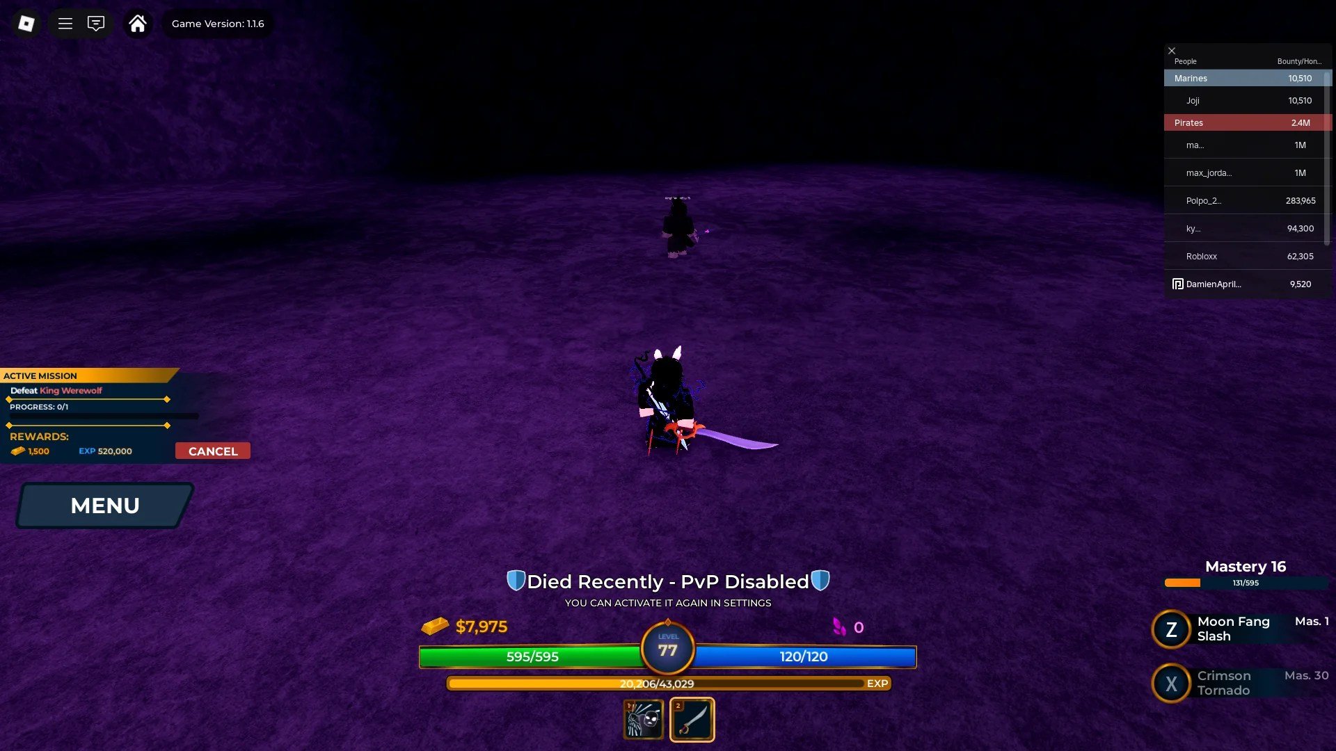 Unlocking the Shadow Blade in Vox Seas: A Complete Guide 6 A player fighting the King Werewolf boss in the Vox Seas Roblox experience.