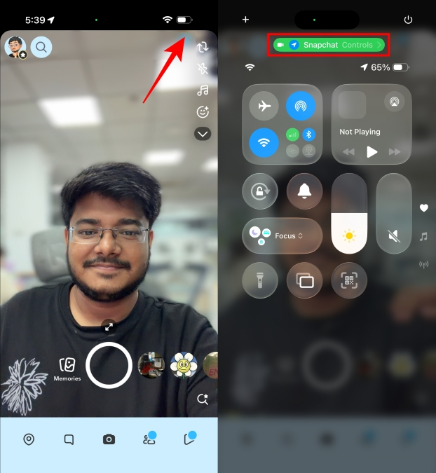 Unlock Portrait Mode on Snapchat: A Step-by-Step Guide 7 Bringing down control Centre and going to Snapchat Controls