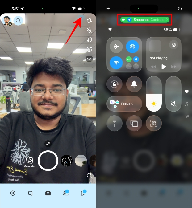 Unlock Portrait Mode on Snapchat: A Step-by-Step Guide 6 Bringing down Control Centre on Snapchat for iPhone