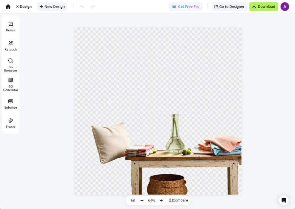 X-Design AI: Create Warm, Authentic Product Visuals Effortlessly 6 x-design background removal demo