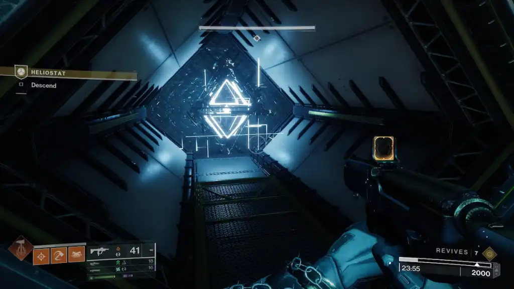 Upgrade Wolfsbane’s Intrinsic in Destiny 2: A Step-by-Step Guide 8 A guardian stands in front of a diamond-shaped Vex node in the Heliostat mission.