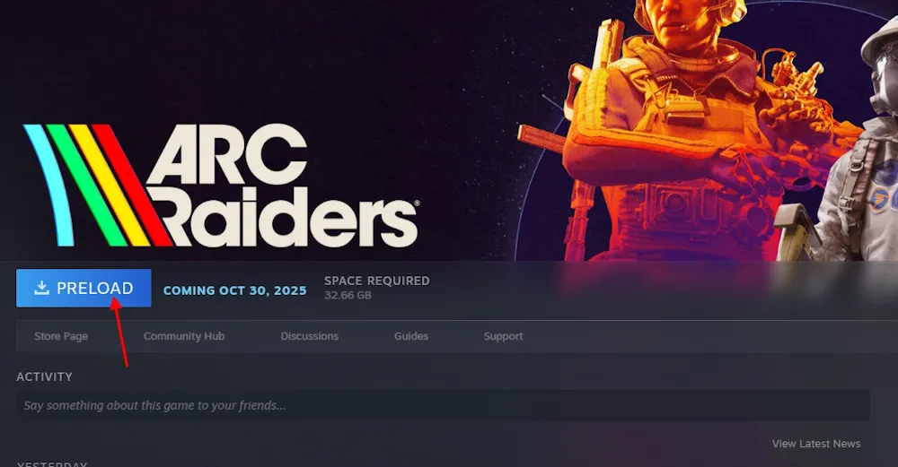 How to Preload Arc Raiders on PC, PS5, and Xbox Series X/S 6 Arc Raiders preload button Steam