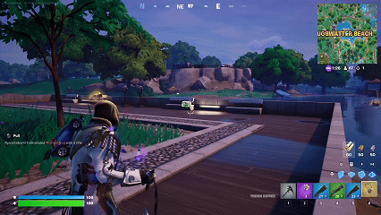 Mastering Thorn Ripper: How to Pull Consumables in Fortnite 6 A Fortnite GIF showing the player character pulling a Med Kit using the Thorn Ripper