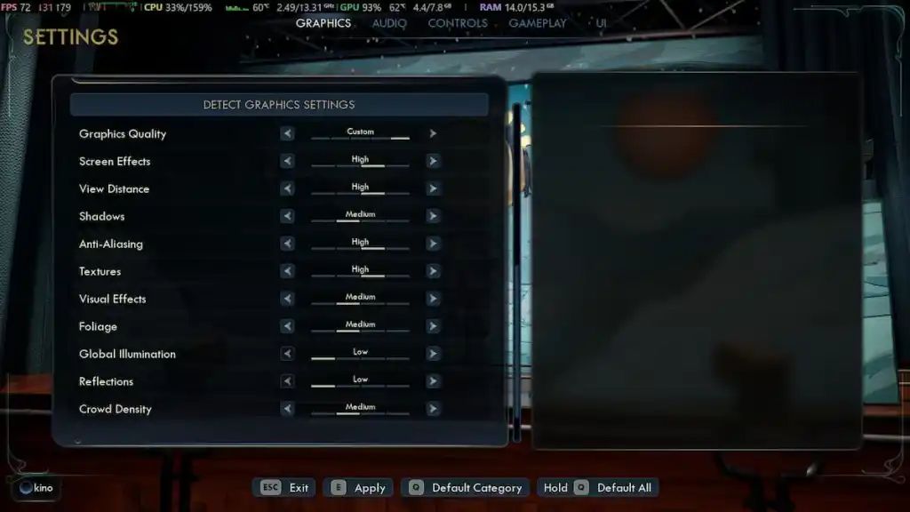 Optimize The Outer Worlds 2 Graphics Settings for Max FPS & No Lag 6 Graphical settings screen in The Outer Worlds 2.