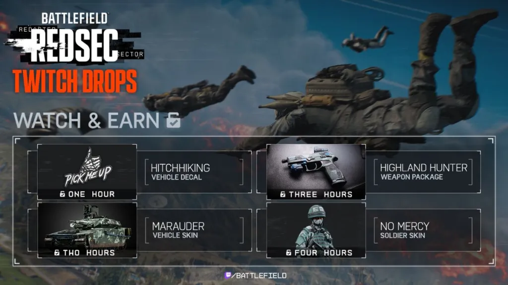 Unlock Battlefield 6 RedSec Twitch Drops: Step-by-Step Guide 6 Battlefield Redsec Twitch Drops rewards graphic