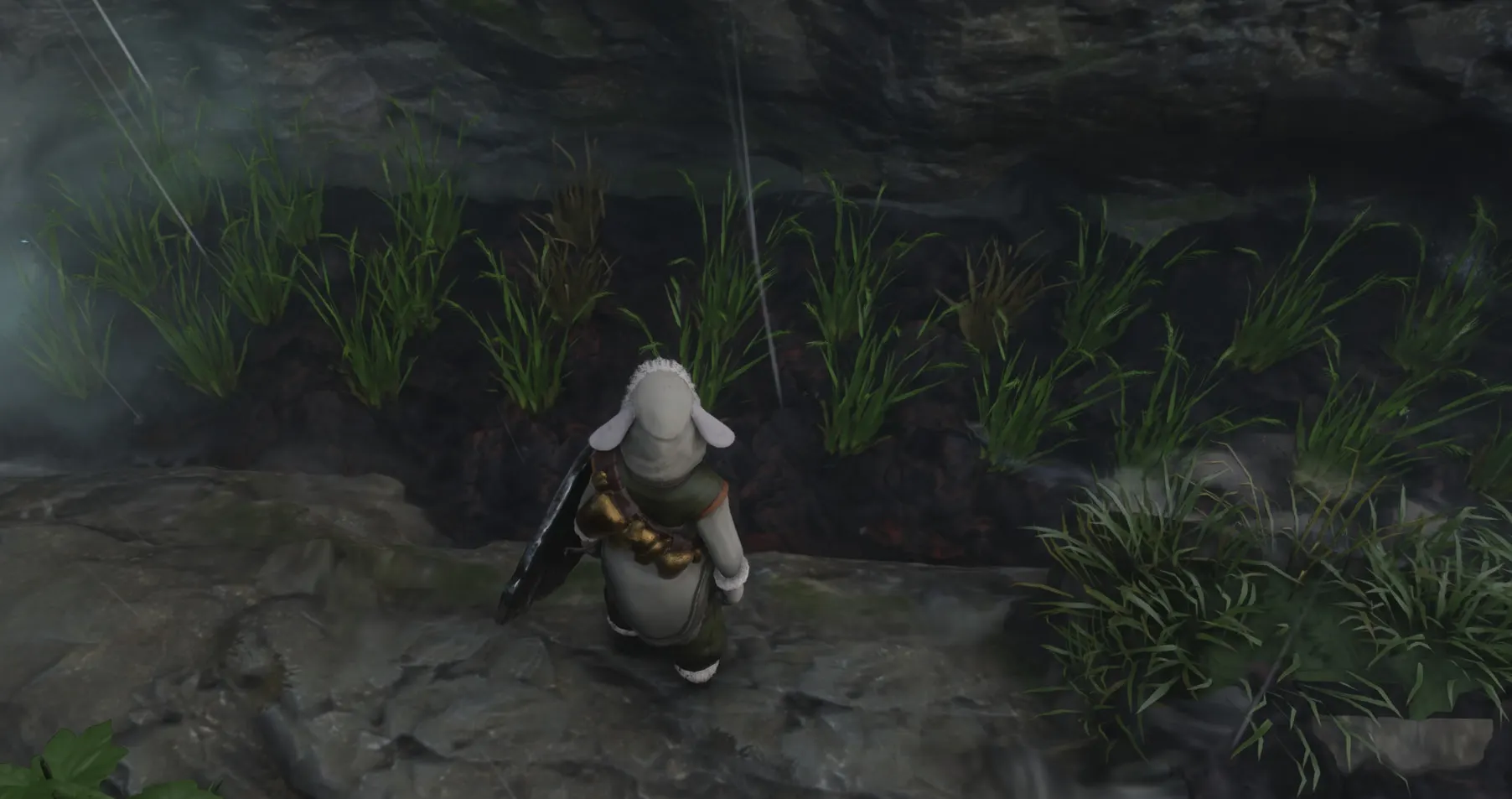 Mastering Cooked Rice Recipes in Enshrouded: A Complete Guide 13 A player character in Enshrouded stands in front of a farm bed with rice seedlings in it.