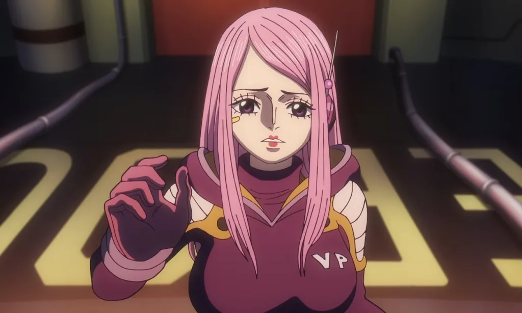 Understanding One Piece: Bonney’s Joy Girl Nika Form Explained 8 Jewelry Bonney reaching her hand to touch Kuma's memories in One Piece anime.