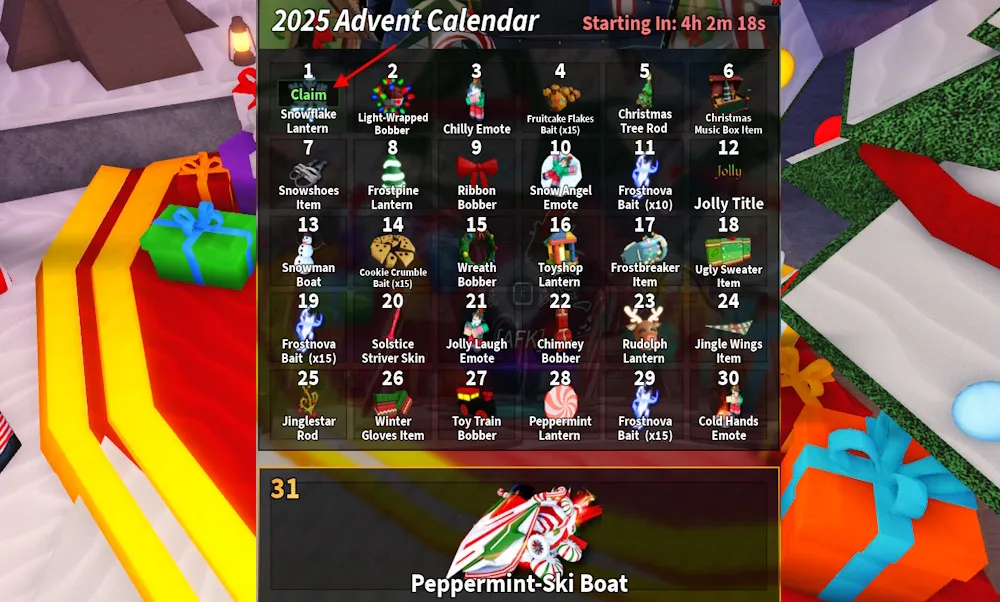 Fisch Advent Calendar 2025: Rewards Guide & Claim Instructions 7 claim advent calendar rewards Fisch