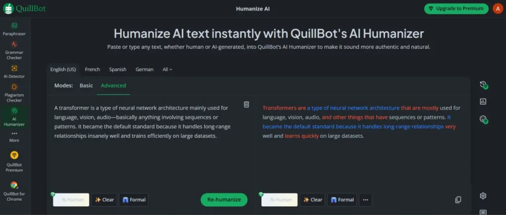 “Top 7 AI Humanizers: Tools That Pass Detection After 40+ Tests” 12 QuillBot AI Humanizer Screenshot