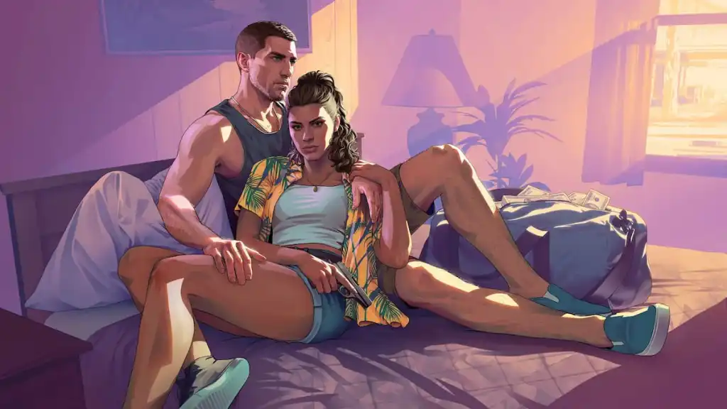 2026 Video Game Release Dates: Complete Calendar Guide 6 GTA 6 poster - Jason and Lucia in bed