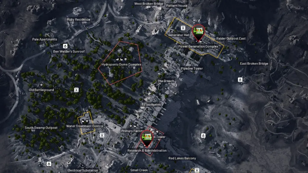 Mastering ARC Raiders: How to Acquire Advanced Electrical Components 6 Map pins placed on several locations on Dam Battlegrounds in ARC Raiders.