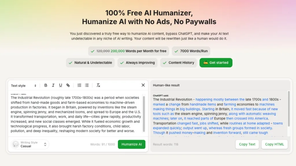 “Top 7 AI Humanizers: Tools That Pass Detection After 40+ Tests” 6 Clever Humanizer AI screenshot