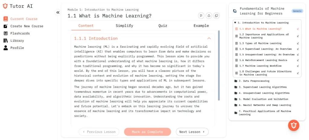 Top 10 AI Tools for Students: Tested & Approved by Experts 9 Tutor AI Learning module screenshot