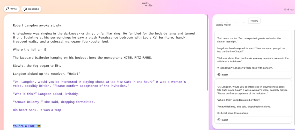 Top 10 AI Tools for Students: Tested & Approved by Experts 13 SudoWrite AI Creative writing app screenshot
