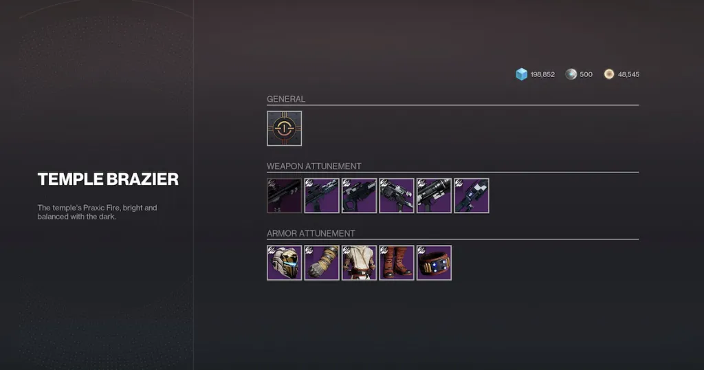 Destiny 2: The Way Between Quest Guide 12 The Attunement menu for Equilibrium, showing each of the dungeon's rewards.