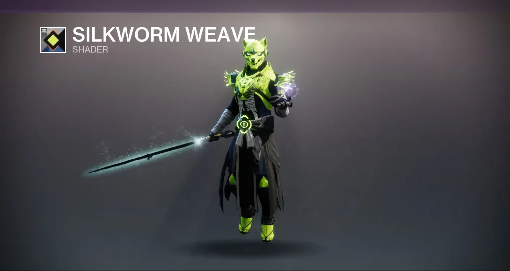 Free Destiny 2 Marathon Cosmetics Guide 7 The Silkworm Weave Shader in Destiny 2, with lime green as its main color and a plethora of accents.