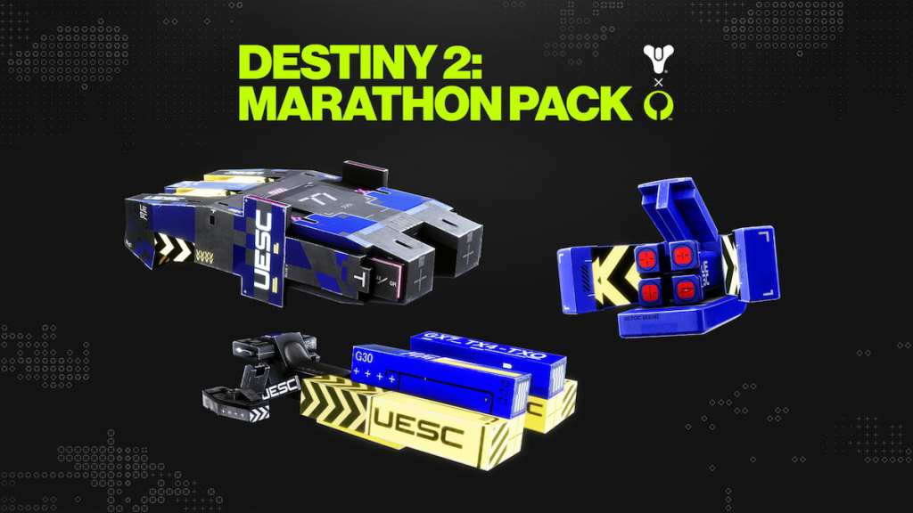 Free Destiny 2 Marathon Cosmetics Guide 10 The Destiny 2: Marathon Pack cosmetics, which include the UESC Echo-type Shell Exotic Ghost, UESC Rover Exotic Ship, and UESC Sprinter Exotic Sparrow.