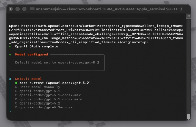 Clawdbot/MoltBot on Mac Mini: Setup Guide 8 Select OpenAI Model for Clawdbot in Mac Terminal