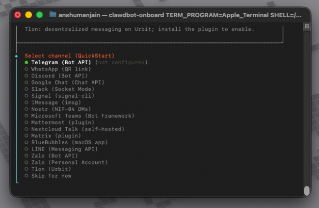Clawdbot/MoltBot on Mac Mini: Setup Guide 9 Select Messaging App for Clawdbot Option