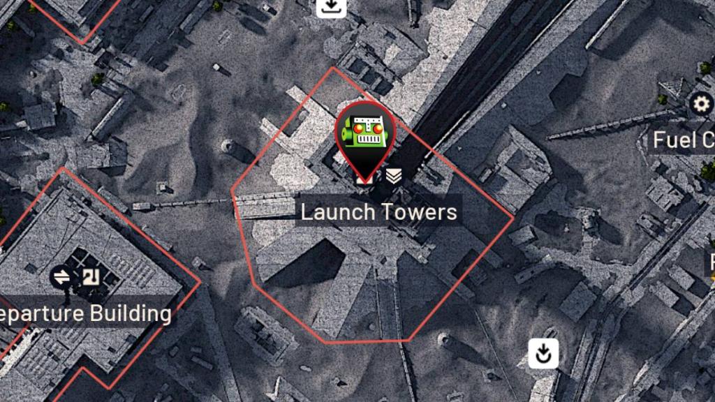 ARC Raiders Cooling Fans: Location Guide 6 Launch Towers on a 3D render of the Spaceport map in ARC Raiders.