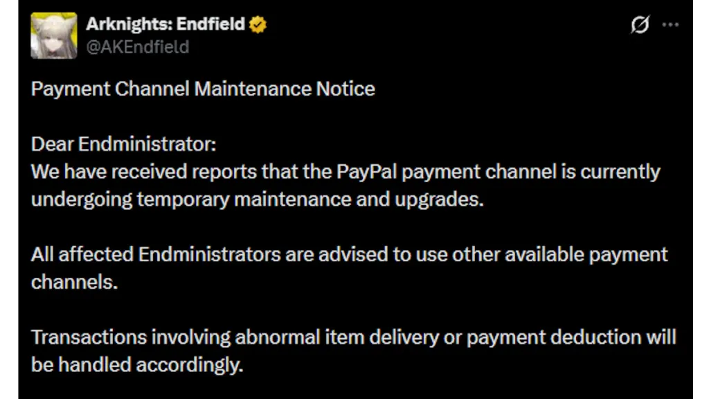 Arknights Endfield: PayPal Hack Warning! 6 Arknights Endfield paypal issue X post