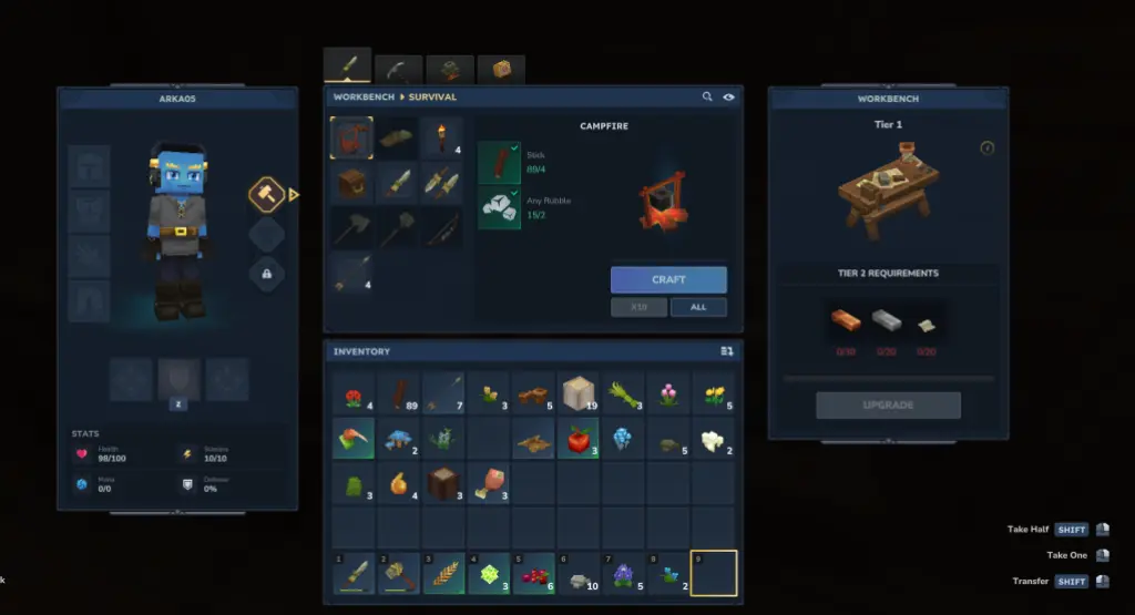 Hytale Backpack Upgrade: Max Inventory Space 6 Workbench recipe in Hytale