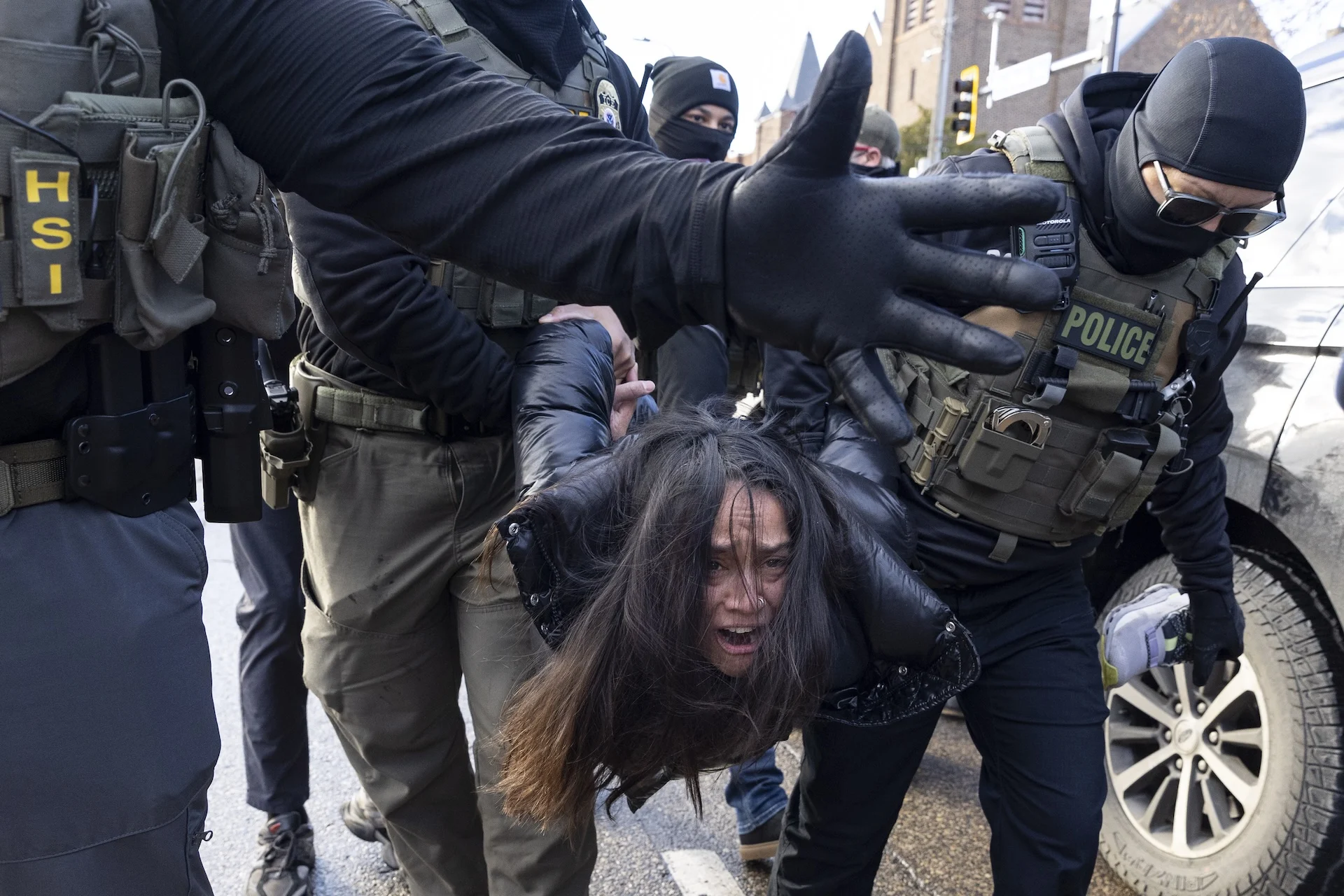 ICE Agents Eat Shit: Brutal Minneapolis Winter Fails 6 U.S. secret police arrest a woman after smashing her car windows for allegedly blocking the street in Minneapolis, Minneapolis, MN, January 13, 2026.