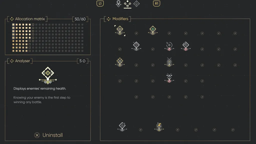 MIO: Memories in Orbit – All Modifiers List 6 A screen showing the modifier menu in Mio: Memories in Orbit.