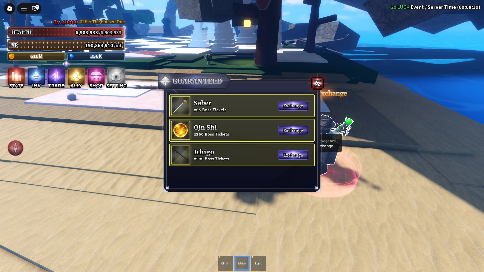 Sailor Piece: Complete Boss Locations & Drops Guide 41 Preview of the Boss Ticket exchange shop in Sailor Piece Roblox experience.