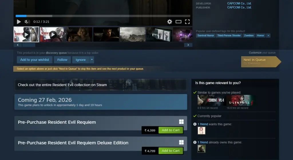 How to Preload Resident Evil Requiem on PC, PS5, Xbox & Switch 2 6 Resident Evil Requiem Steam Store page