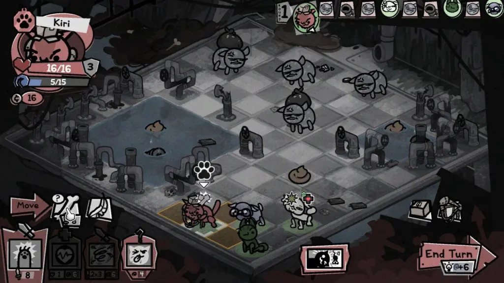 Reviving Cats in Mewgenics: A Complete Healing Guide 6 A combat in Mewgenics showing the player's cat against enemies.