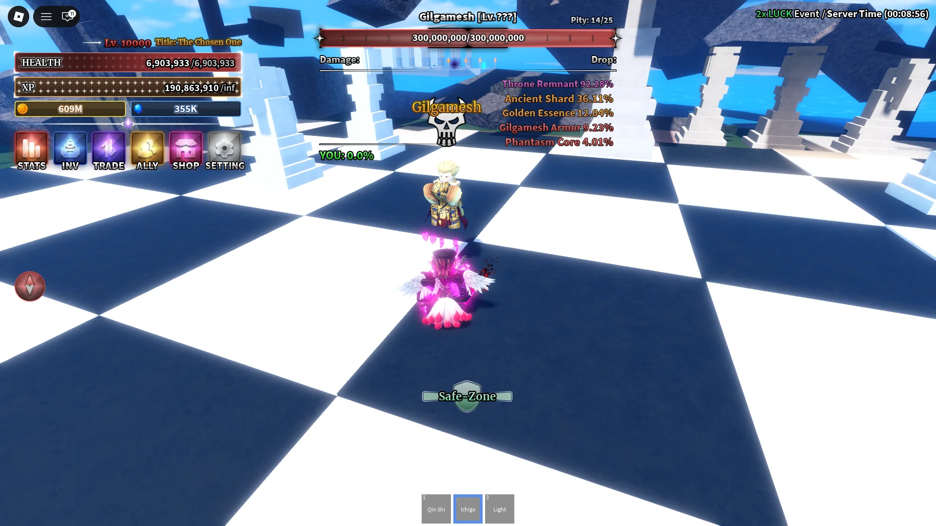 Sailor Piece: Complete Boss Locations & Drops Guide 6 A player fighting the Gilgamesh boss on Boss Island in Sailor Piece Roblox experience.