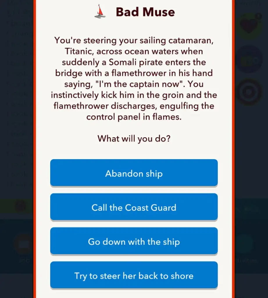 How to Complete the BitLife Titanic Challenge: Step-by-Step Guide 9 A shipwreck pop up in bitlife