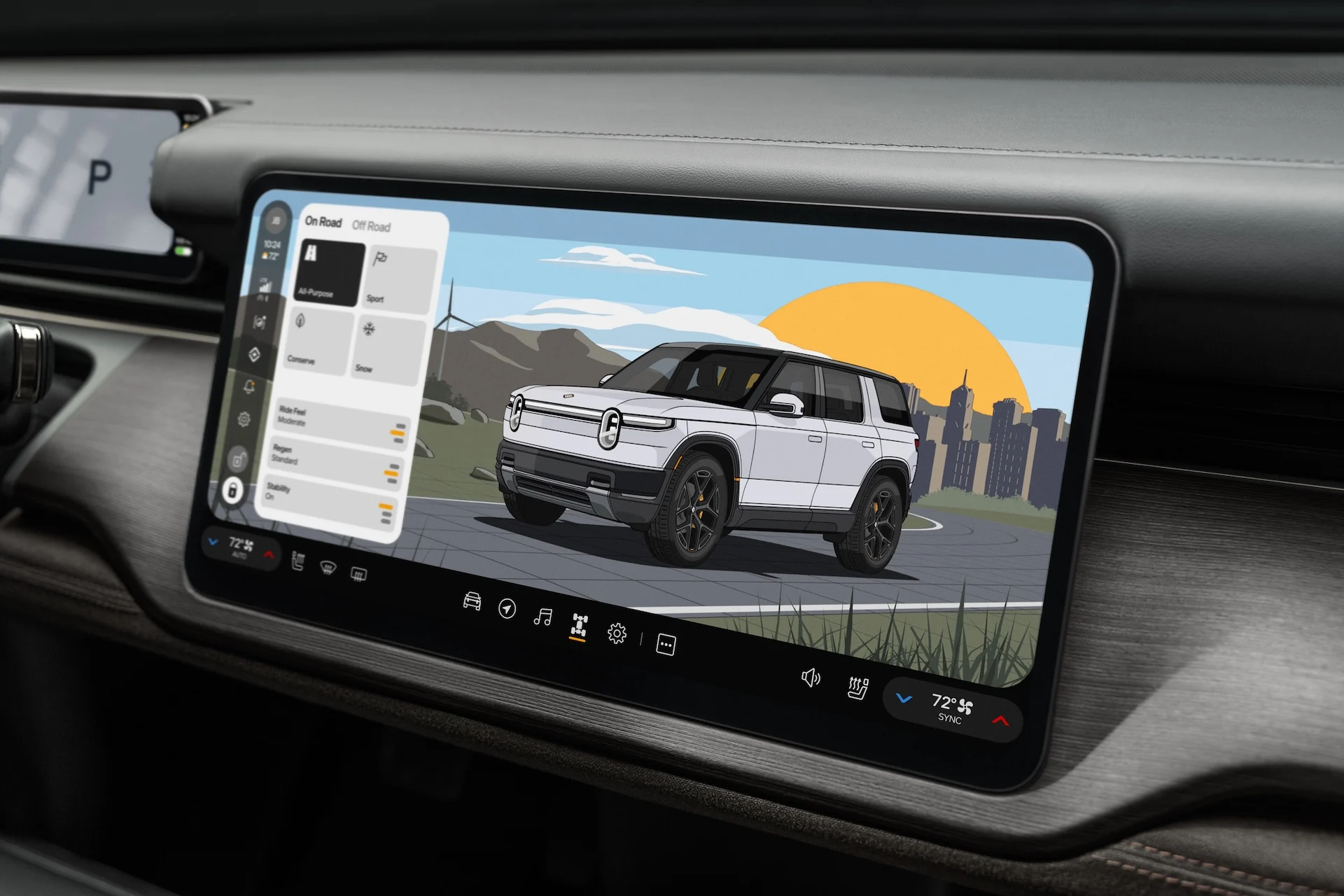Rivian R2 Launches This Spring: 330-Mile Range, Higher Price 7 A photo of the Rivian R2's external display on the dashboard.