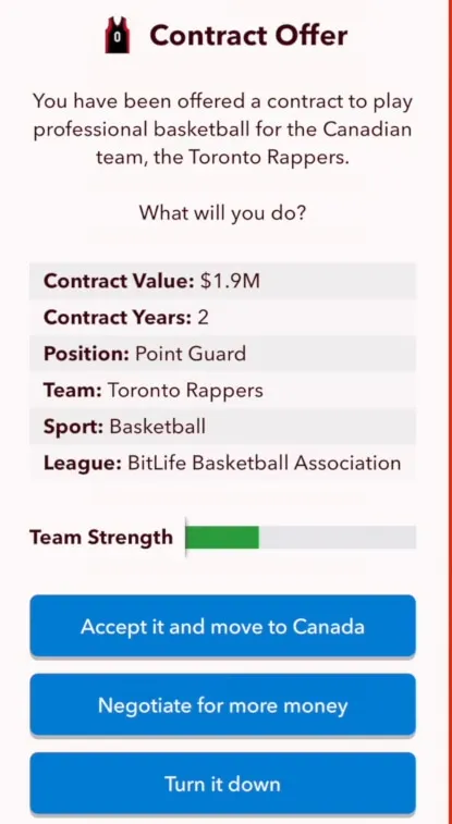 Win the MVP Award in BitLife: Complete Guide 7 Team offer with low team strength in bitlife