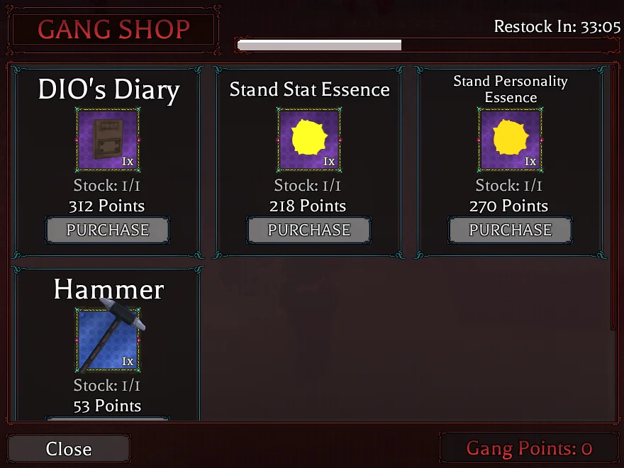Bizarre Lineage Gangs & Clans: Definitive Guide 12 Preview of the Gang Shop in Bizarre Lineage Roblox experience where one can spend Gang Points in exchange for exclusive items.