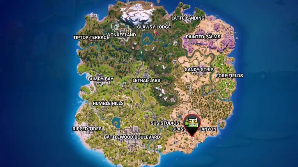 How to Hear The Visitor’s Reunion with The Order — Fortnite C7S1 6 visitor's ship log map location marked in fortnite