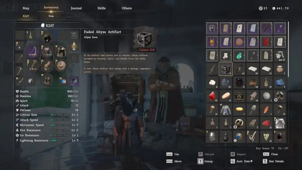 How to Respec in Crimson Desert: Complete Guide 6 Inventory screen in Crimson Desert with the Faded Abyss Artifact item highlighted.