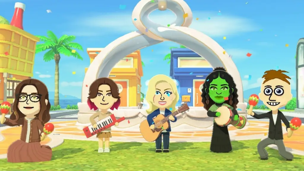 Can You Time Travel in Tomodachi Life: Living the Dream? 6 A group of five Miis performing together in tomodachi life living the dream