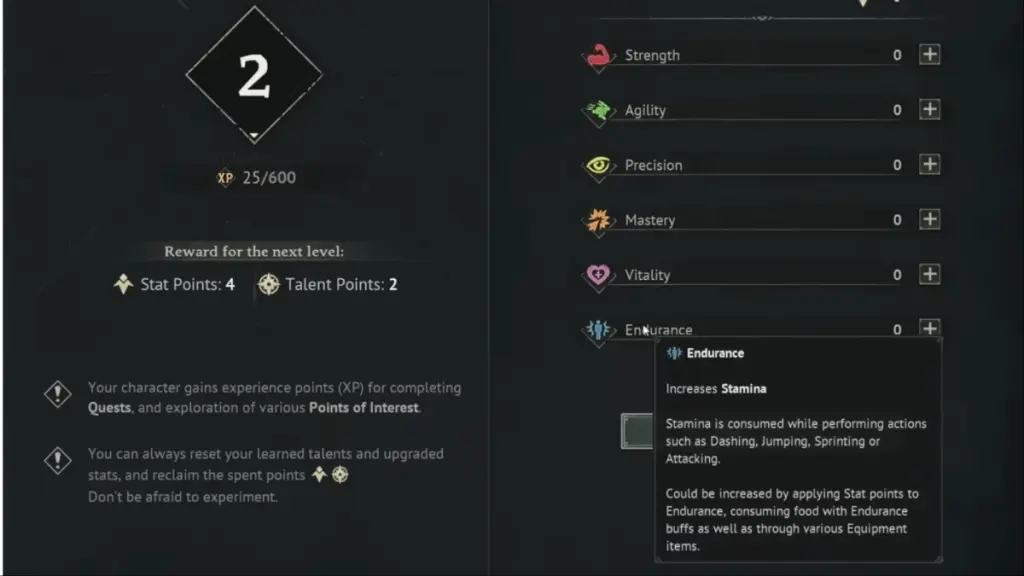 Get More Stamina in Windrose: Quick Tips & Best Methods 6 Stat point screen in Windrose